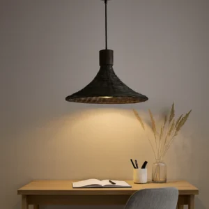 نجفة قش سوداء بمقبس E27 لمبة واحدة، قطر 40 سم