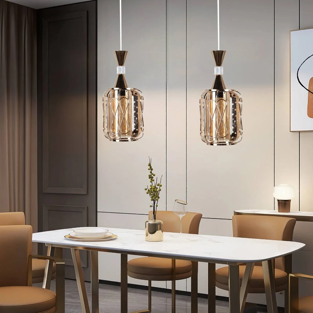 إضاءة معلقة مودرن مفردة باللون الذهبي لمصباح E27