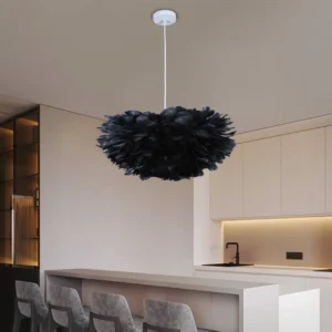 Modern chandelier with black feather design, E27 x 5 bulbs — 80 cm diameter