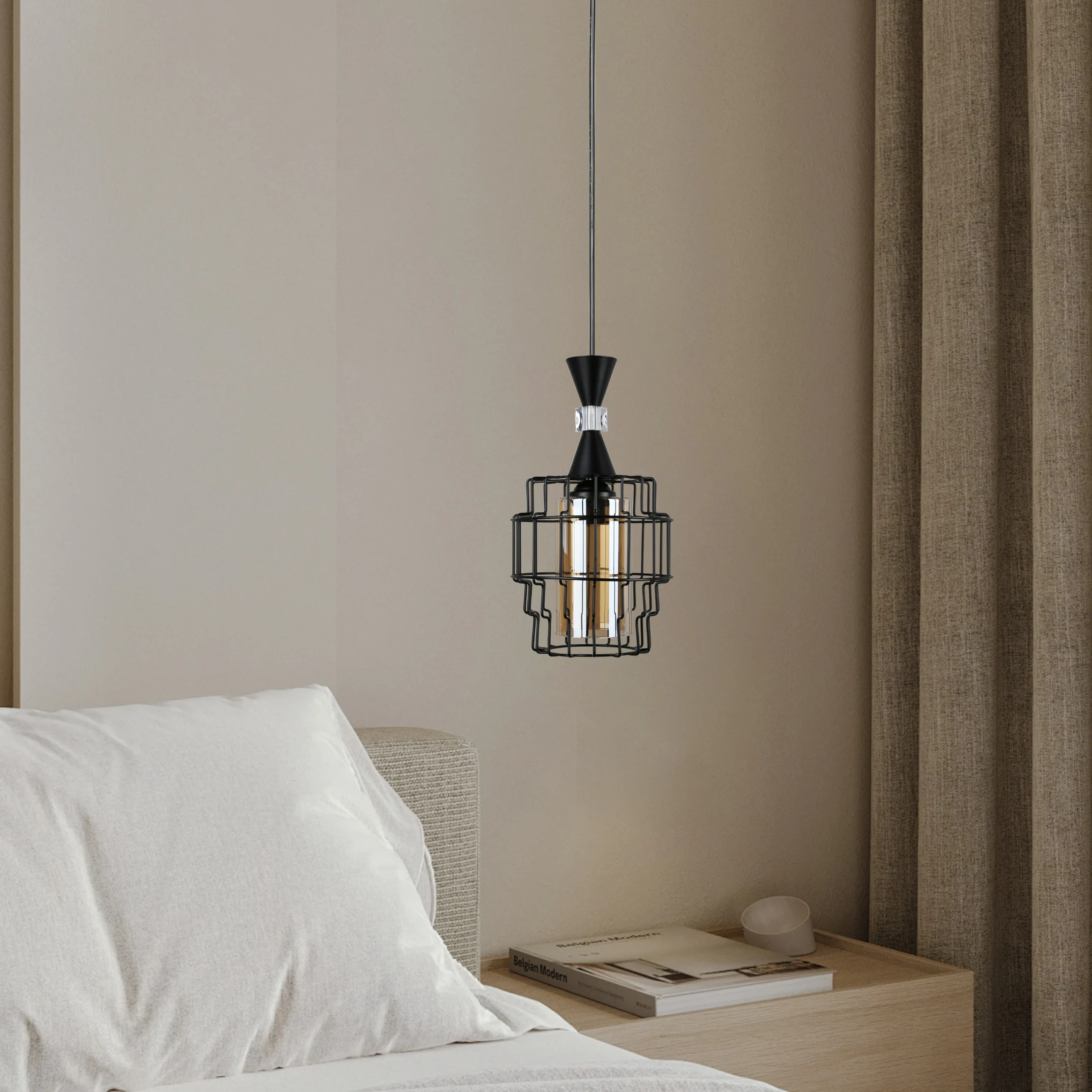 Modern single black pendant light with E27 socket