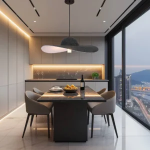 Modern gray hanging chandelier with E27 base, single bulb (650 mm diameter)