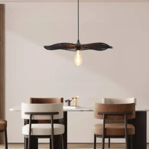 مصباح معلق من الخيزران الأسود بمقبس E27 ولمبة واحدة — قطر 650 ملم