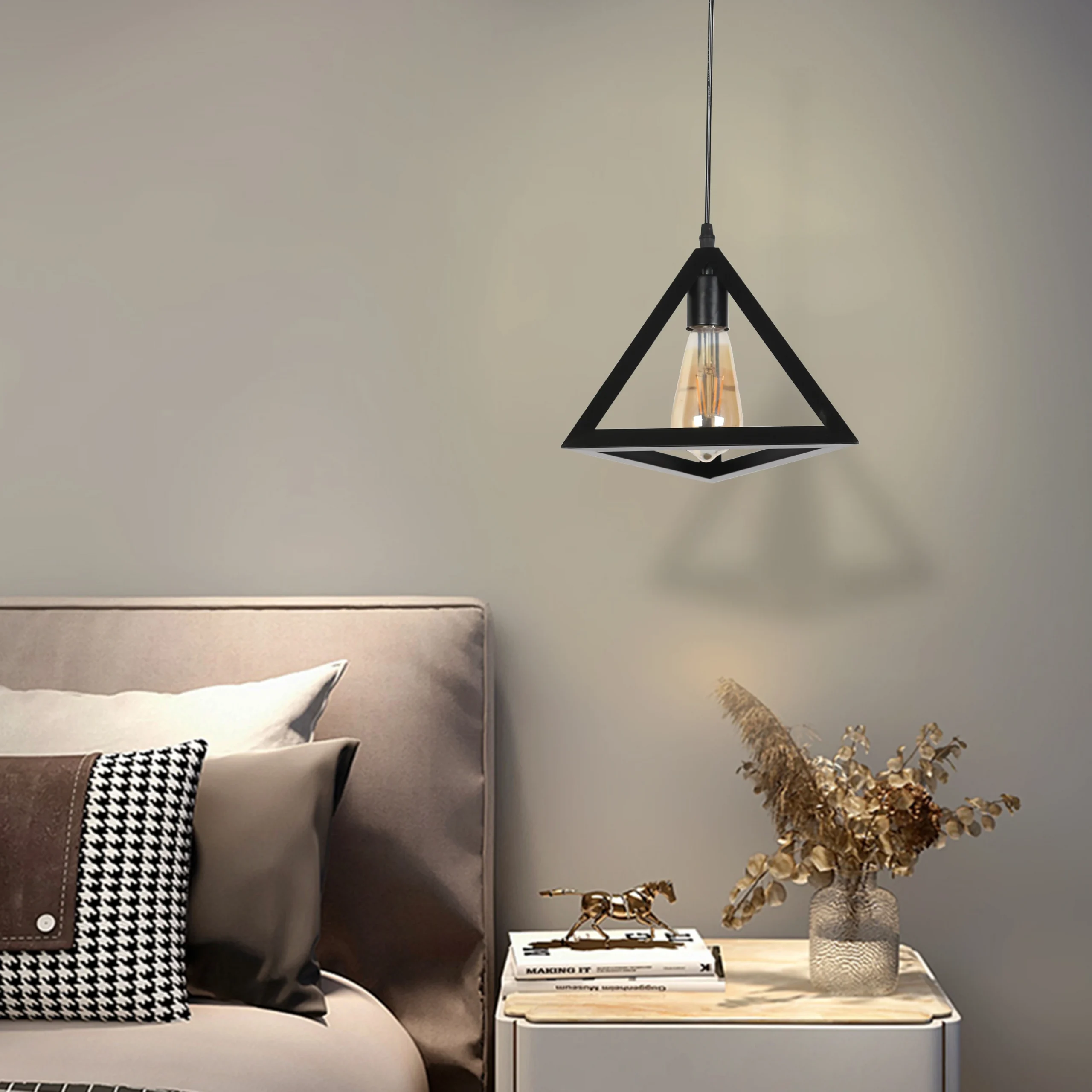 حامل تعليق لمبة مفرد أسود بمقبس E27