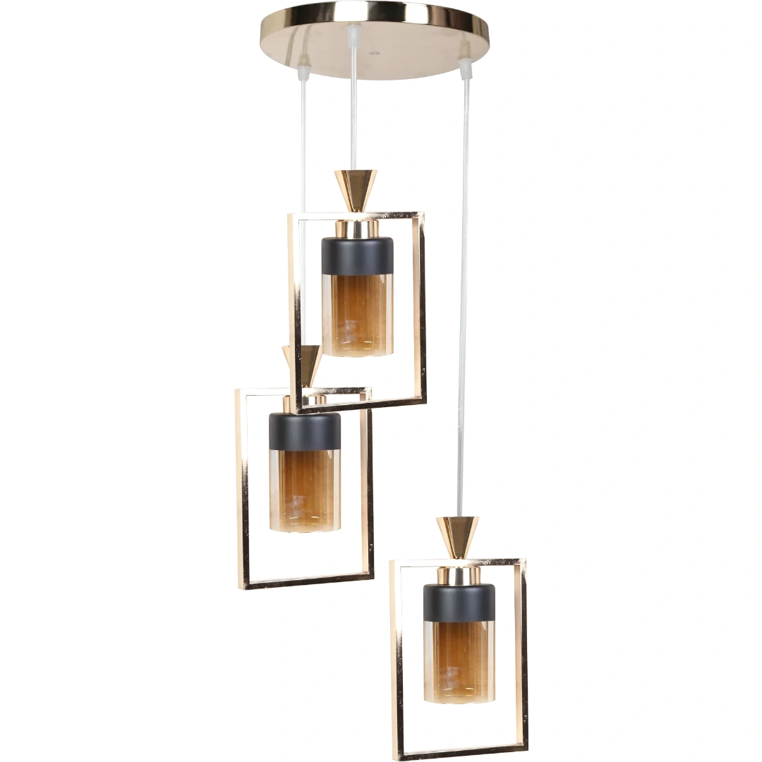 Modern gold pendant chandelier with three E27 bulbs