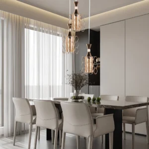 Modern gold chandelier for three E27 bulbs