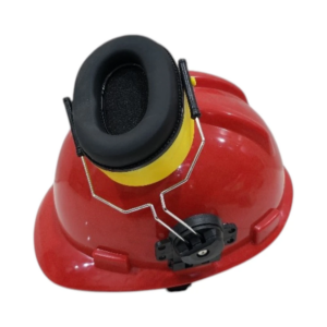 خوذة أمان هندسية حمراء لمواقع العمل مع سماعة أذن واقية قابلة للتعديل — KMR