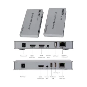موسع KVM عبر الشبكة لنقل HDMI حتى 200 متر مع تحكم بالفأرة ولوحة المفاتيح وهيكل معدني