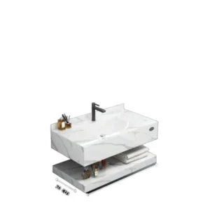 مغسلة حمام من الرخام الصناعي مع مرآة LED — فيراجو، أبيض لامع 100 سم