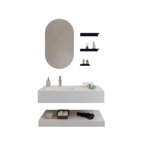 Porcelain bathroom sink with LED mirror and shelves — ideal for modern bathrooms, 100 cm wide