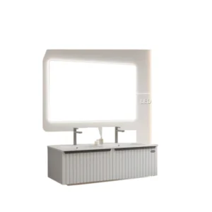 مغسلة حمام خشب البلايوود مع مرآة LED — فيراجو، عرض 120 سم، أبيض