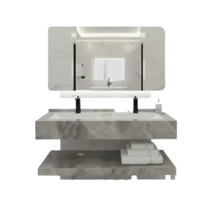 Artificial marble double sink with LED mirror — ideal for modern bathrooms, 120 cm wide