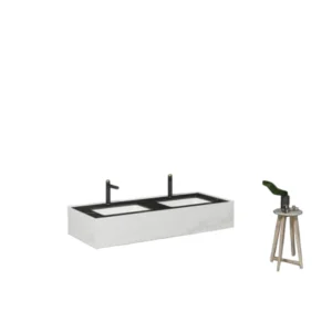 طقم مغسلتين للحمام مع مرايا LED - فيراجو - عرض 140 سم - تشطيب رخامي رمادي