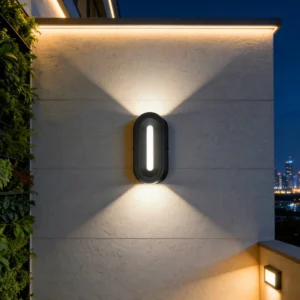 وحدة جداريّة خارجية للبوابة بعيون مزدوجة وإضاءة أمامية LED — أسود/أصفر