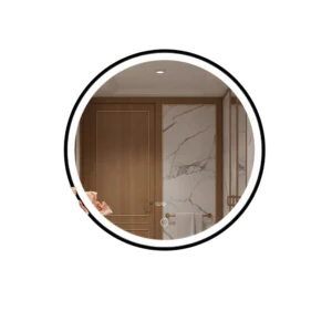 60cm diameter LED round bathroom mirror – black frame, touch control and three light settings