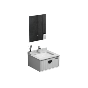 وحدة مغسلة حمام حائطية مع مرآة LED — فيراجو 60 سم — أبيض