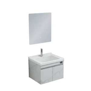 طقم مغسلة حمام فيراجو مع مرآة LED — خشب بلايوود 60 سم، أبيض