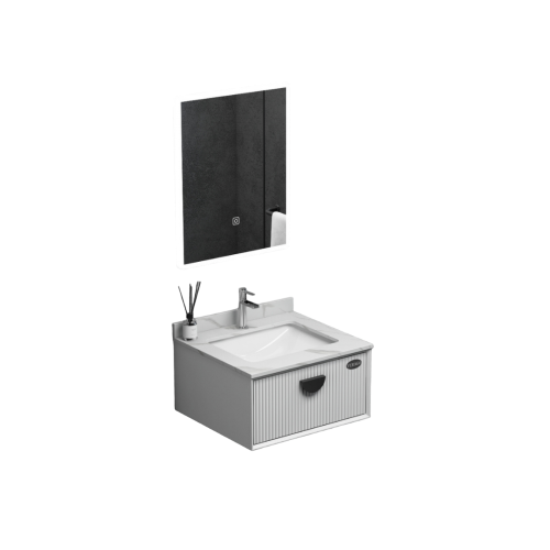 وحدة مغسلة حمام حائطية مع مرآة LED — فيراجو 60 سم — أبيض