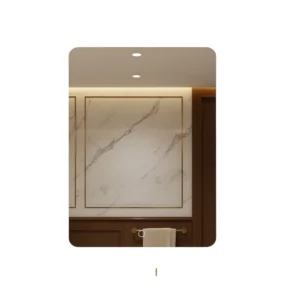 LED bathroom mirror with rounded edges, 70x50 cm, with three-color lighting and touch control.