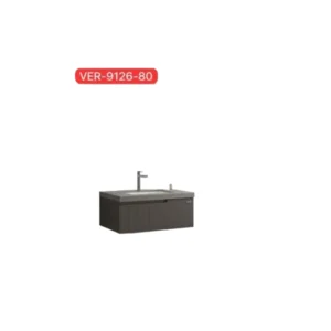 مغسلة حمام فيراقو من خشب بلايوود مع مرآة LED وحوض رخام — عرض 80 سم