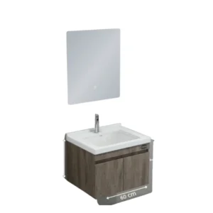 طقم مغسلة حمام خشب بلايوود مع مرآة LED من فيراغو — عرض 80 سم