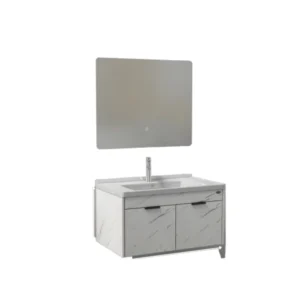 مغسلة حمام خشبية من بلايوود مع مرآة LED - فيراجو - 80 سم - أبيض