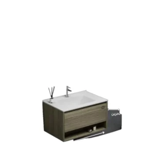 مغسلة حمام خشبية مع مرآة LED — فيراجو — عرض 80 سم — لون بني خشبي