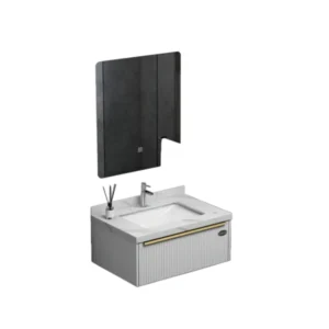 طقم مغسلة حمام فيراجو من خشب بلايوود مع مرآة LED — عرض 80 سم