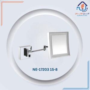 مرآة مربعة مكبرة بإضاءة LED وتشطيب كرومي عصري