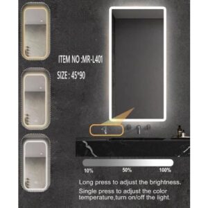 مرآة حائط بإضاءة LED بثلاثة ألوان — تصميم عصري 90×49 سم