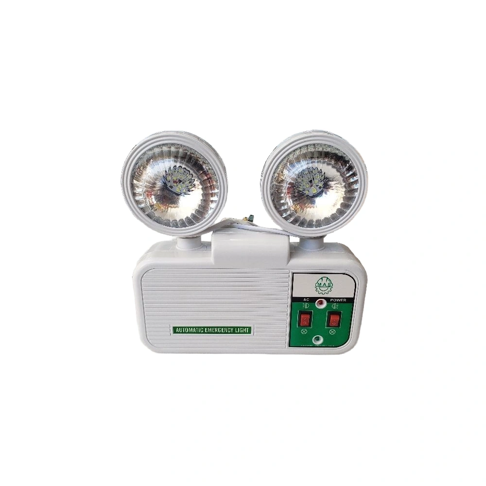 كشاف طوارئ LED ثنائي الرأس من M.A.S — إضاءة احتياطية تلقائية لحالات انقطاع الكهرباء