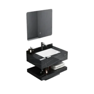 مغسلة رخام اصطناعي مع مرآة LED - VERAGO - أسود - عرض 60 سم