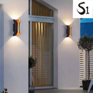 مصباح جداري خارجي LED بفتحتين، ذهبي وأسود، إضاءة صفراء - XF607