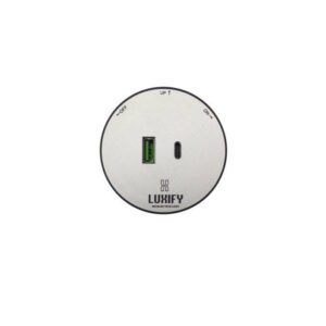فيشة LUXIFY مستديرة مضيئة بمنافذ USB وType-C — فضي