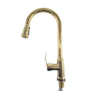 صنبور مطبخ بقوس مرتفع ومقبض واحد مع رشاش قابل للسحب — OKYANUS ذهبي