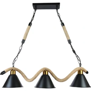 حامل تعليق ثلاثي بحبل مع طربوش مدور ستانلس ستيل PLUS — أسود، لمبات E27×3