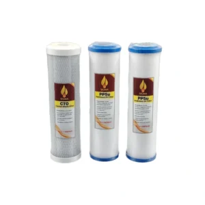 طقم فلاتر مياه سيجما ثلاثي المراحل — شمعتان PP5 ميكرون للرواسب وشمعة CTO كربونية