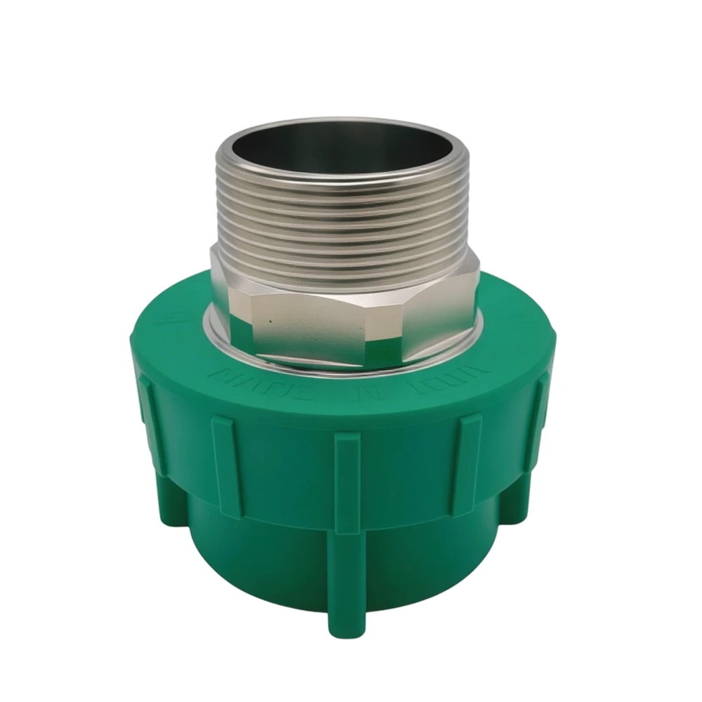 Green PPR external threaded bushing — 110 mm x 4 inches for water pipe connections