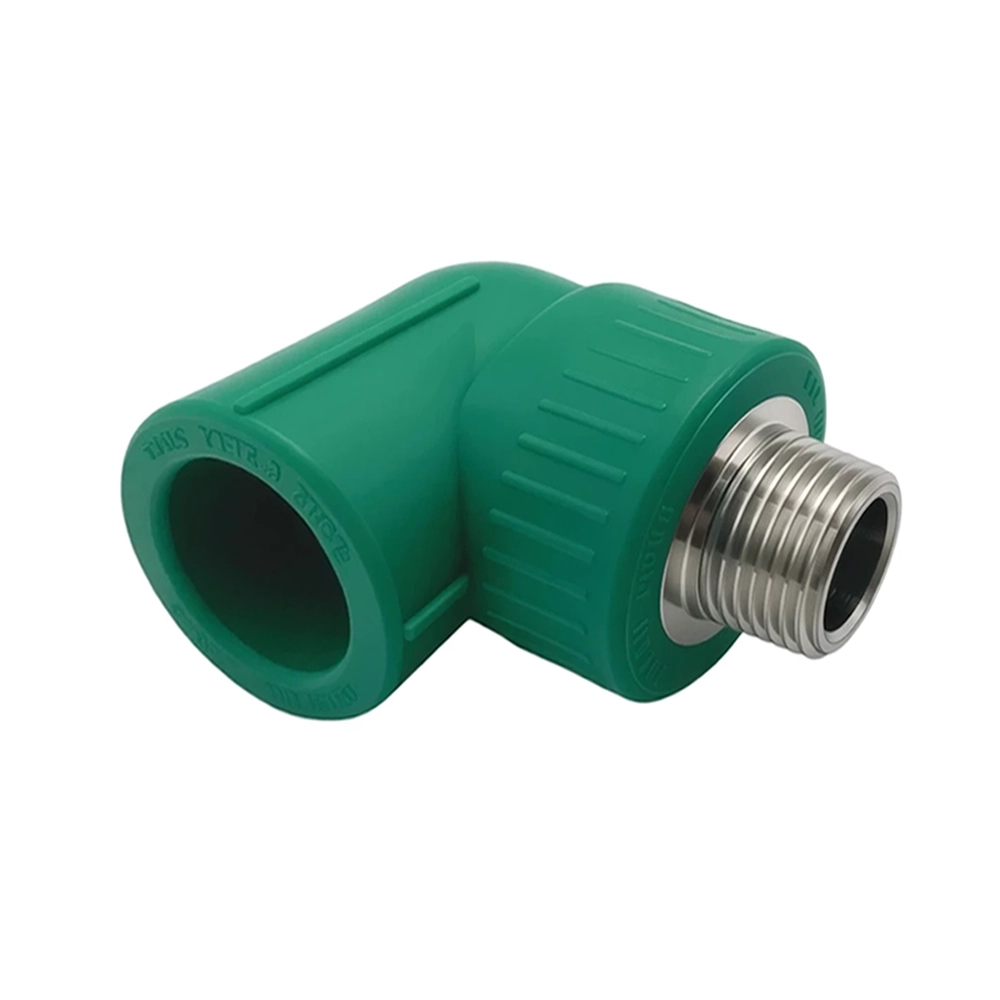 Green PPR elbow with 32mm x 1 inch external thread for connecting water pipes
