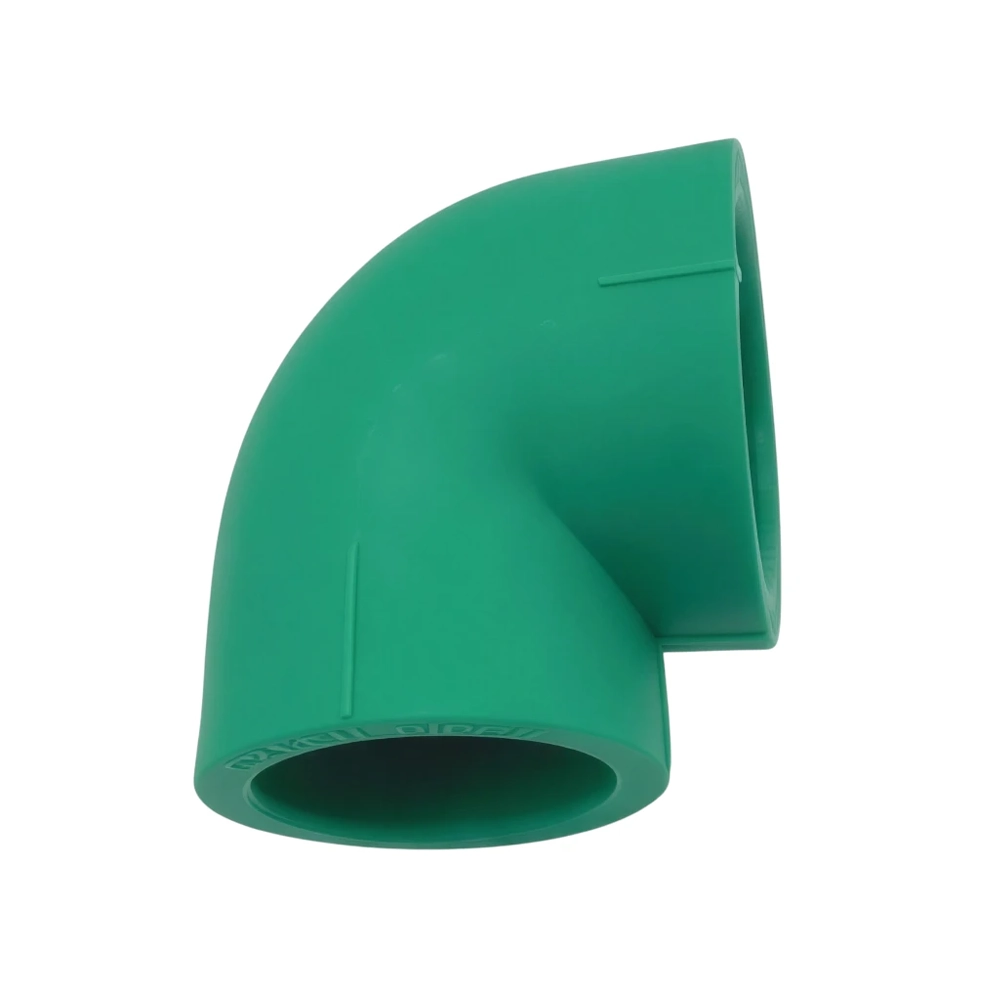 Plain green PPR elbow — 75mm size for changing pipe direction