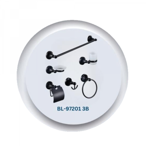 طقم إكسسوارات حمام أسود عصري — 5 قطع بتصميم دائري