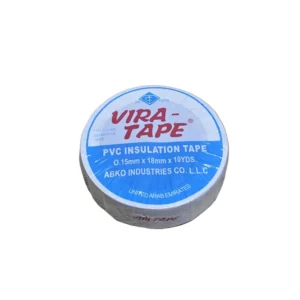 شريط عزل كهربائي PVC من فيرا، عرض 18 مم × طول 10 ياردة — أبيض