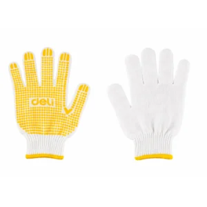 قفاز عمل قطني بنقاط PVC مقاس L — مقاوم للانزلاق (Deli)