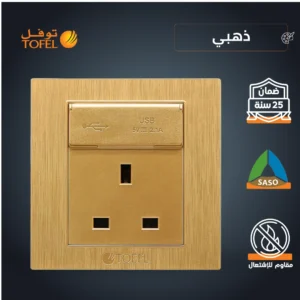 قابس ثلاثي بمخرج USB بلون ذهبي هادئ (توفي)