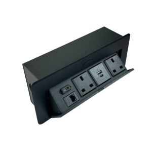 علبة فيش مكتبي بمقبسين كهرباء، USB، تايب C، مخرج HD ومنفذ إنترنت — موديل 50042