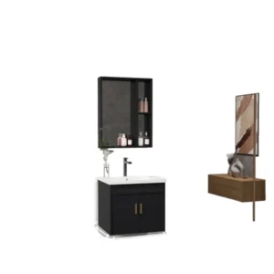 مغسلة فايبر من VERAGO مع خزانة ومرآة — عرض 60 سم، ارتفاع 80 سم — أسود