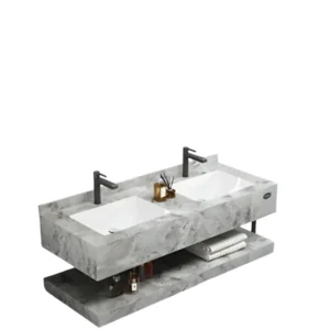 VERAGO حوض غسيل مزدوج من الرخام الصناعي مع مرآة LED بالتحكم باللمس — رمادي لامع 100 سم