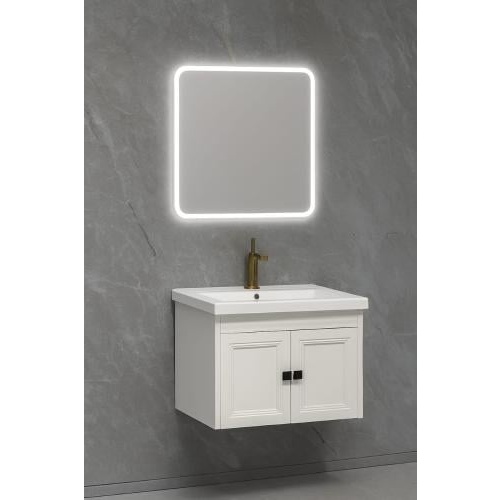 طقم مغسلة VERAGO بمرآة بإضاءة LED - أبيض، 60 سم