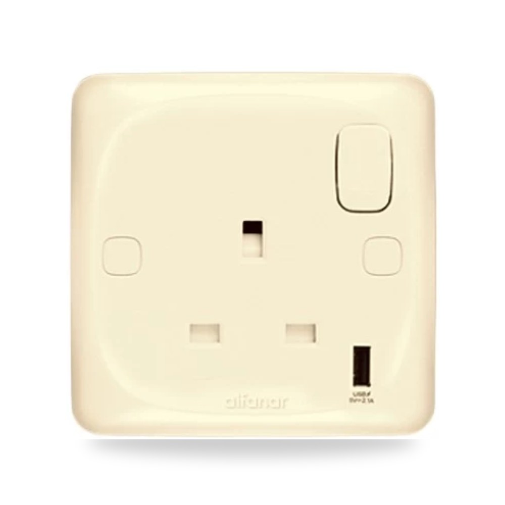 فيش كهرباء مع شاحن USB بمفتاح تشغيل 13 أمبير الفنار موديل mira-size-7x7-colour-beige-619