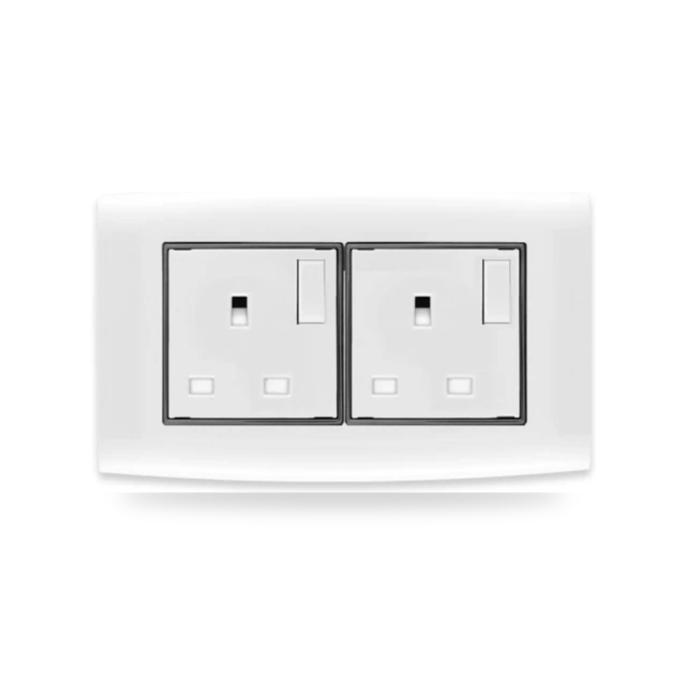 فيش كهرباء مزدوج بمفتاحين ثنائي القطب 13 الفنار موديل omnia-size-7x14-colour-white-with-bl