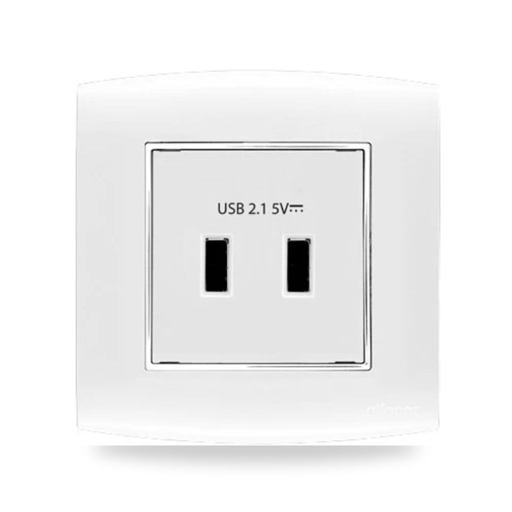 فيش شاحن USB مزدوج 2.1 أمبير 7 × 7 سم أبيض الفنار موديل